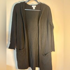 Barneys New York 100% Cashmete‎ Black Open Front hooded Cardigan